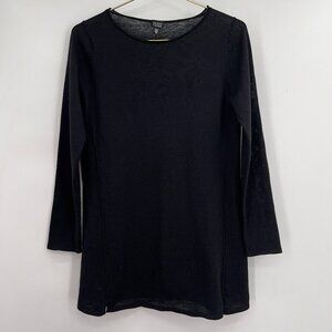 Eileen Fisher Black Tunic Top Italian Yarn Wool Long Sleeve Lightweight Knit S